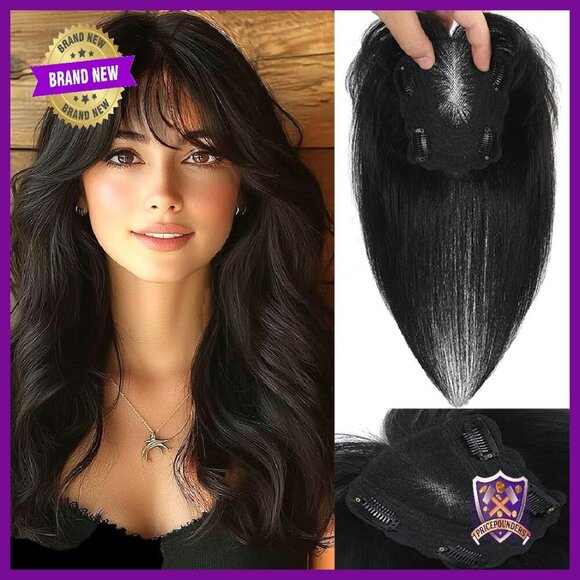 12 Human Hair Topper with 3D Bangs for Thinning Hair Coverage display picture 3